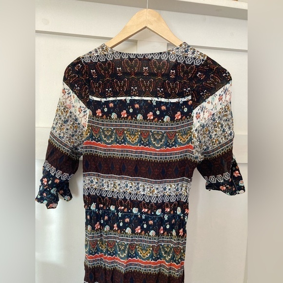 R. Vivimos button down boho maxi dress split skirt tab sleeves hobo chic print - Picture 12 of 13